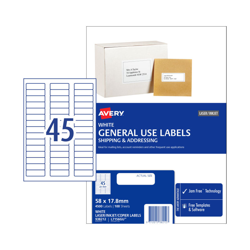 V177-D-AV938212-59753-00 AVERY Gen Label L7516GU 45Up Pack of 100 - Image 1