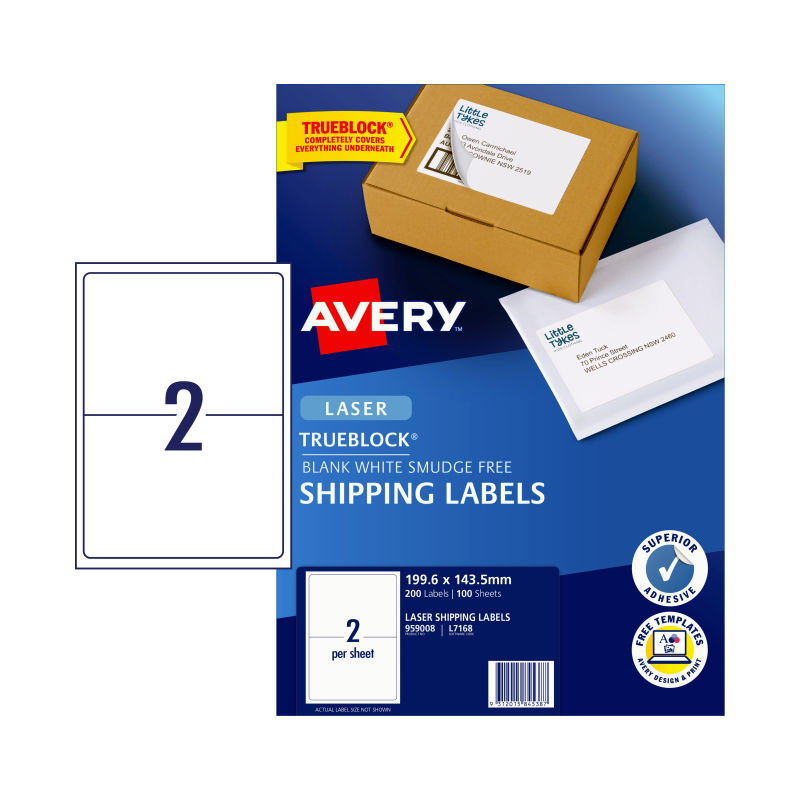 V177-D-AV959008-57897-00 AVERY Laser Label L7168 2Up Pack of 100 - Image 1
