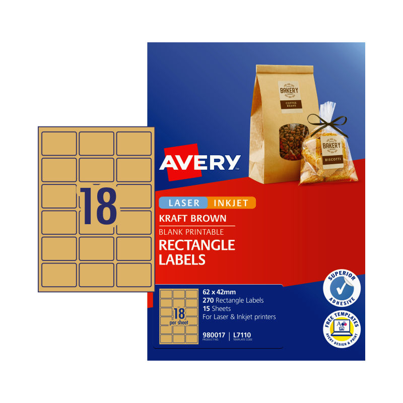 V177-D-AV980017-59779-00 AVERY Label Rect Brn L7110 Pack of 270 - Image 1