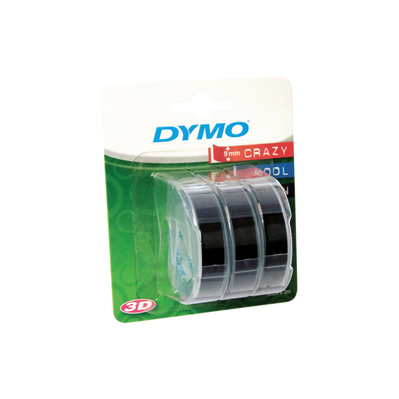V177-D-DY1741670-31282-00 DYMO Embosser Tape 3pk Black 9mm x 3m - Image 1