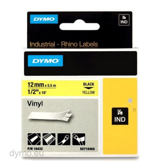 V177-D-DY18490-31338-00 DYMO Rhino Ny Label 12mm Black/Yellow - Image 1
