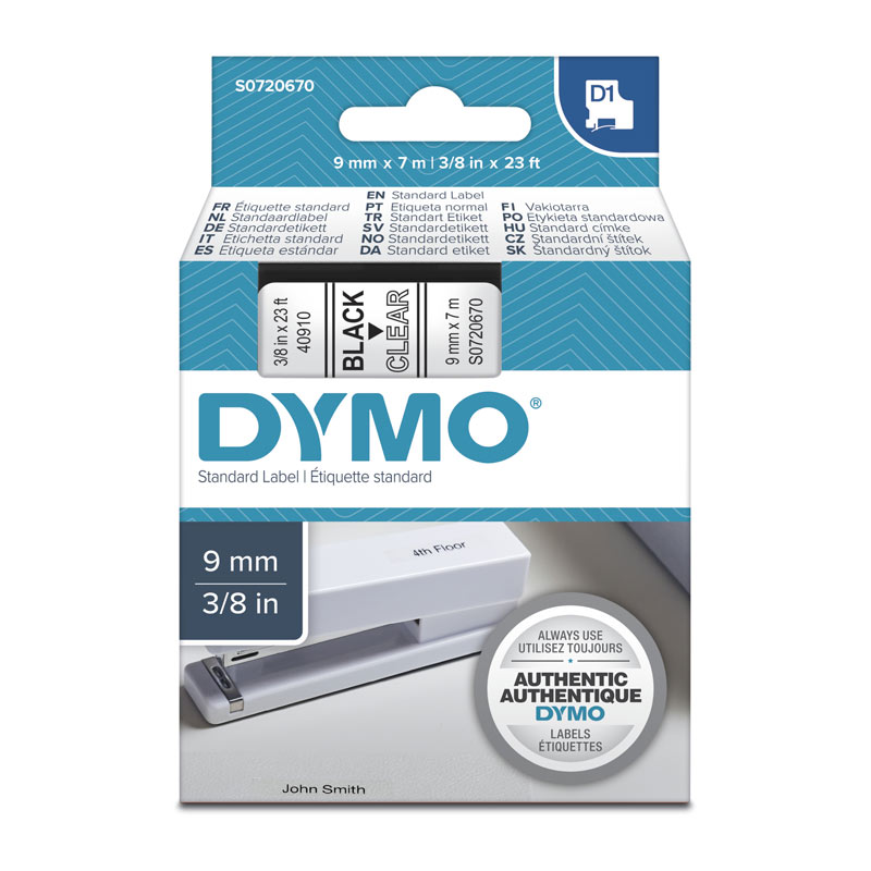 V177-D-DYS0720670_uc__95814_1 DYMO Black on Clear 9mm x7m Tape - Image 1