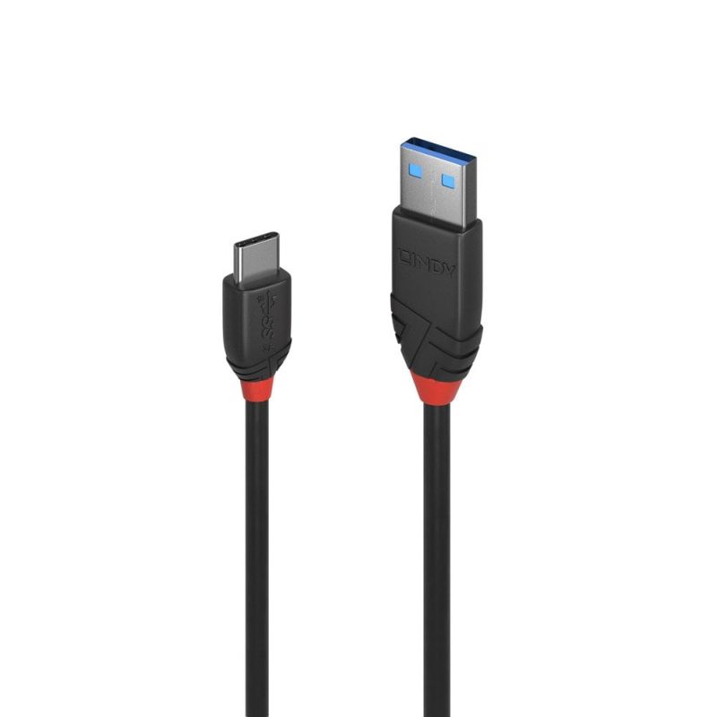V177-D-LIN36916-uc__62088-00 LINDY 1m USB C-A 3A Cable Black Line - Image 1
