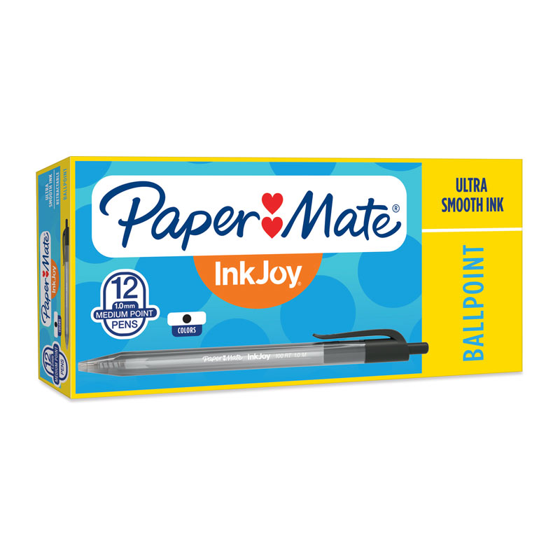 V177-D-PM2008514-30171-00 PAPER MATE InkJoy 100RT Ball Pen Black Box of 12 - Image 1