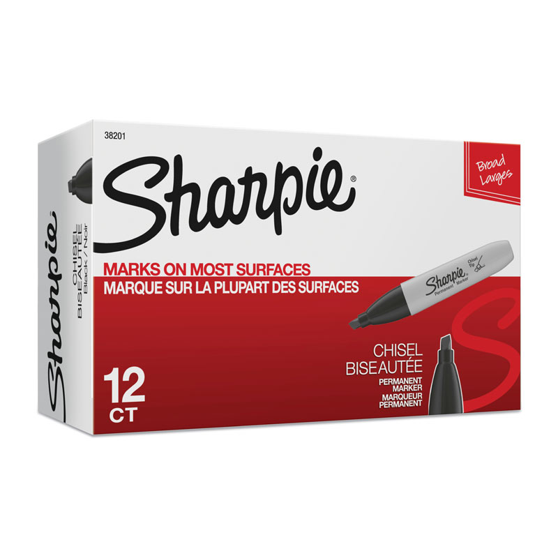 V177-D-SH38201-34186-00 SHARPIE Chisel Tip Permanent Marker Black Box of 12 - Image 1
