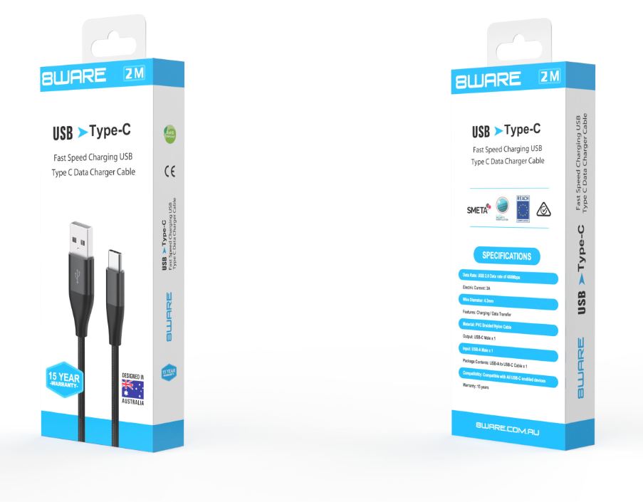 V177-L-CB8W-SAMR2_CB8W-SAMR2__19212_1 8WARE Premium 2m Samsung Certified Fast Speed Charging USB Type C Data Charger Cable For Samsung Huawei Google LG Retail - Image 1