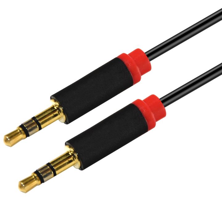 V177-L-CBAT-AUDIO35-MM-1_CBAT-AUDIO35-MM-1__48555_1 ASTROTEK 1m Stereo 3.5mm Flat Cable Male to Male Black with Red Mold - Audio Input Extension Auxiliary Car Cord - Image 1