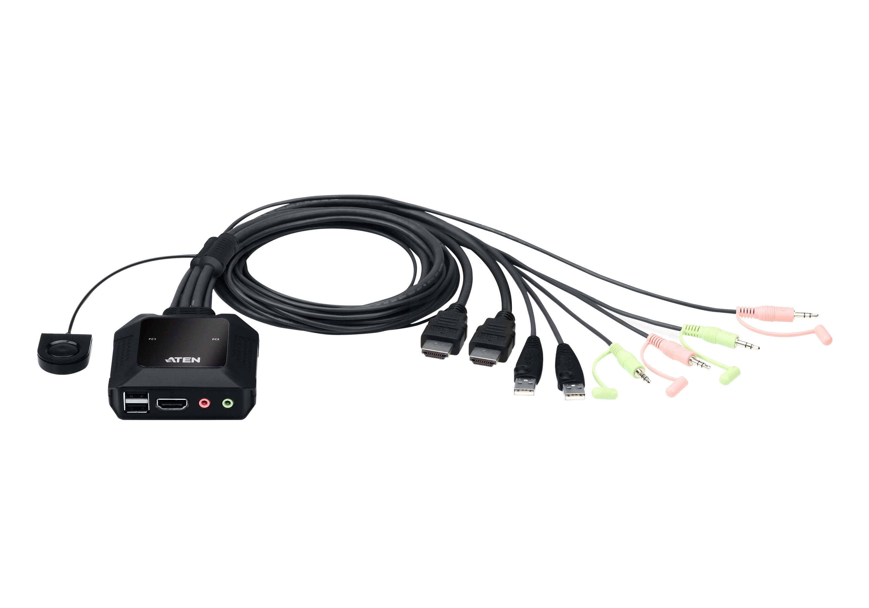 V177-L-KVA-CS22H-KVA-CS22H__57320-00 ATEN 2 Port USB 4K @60Hz HDMI Cable KVM Switch with Remote Port Selector - Image 1