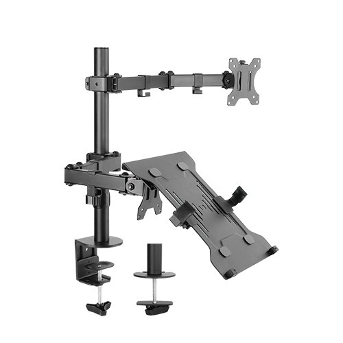 V177-L-MABT-LDT12-C1M2KN-MABT-LDT12-C1M2KN__94138-00 Brateck Monitor Stand Economical Double Joint Articulating Steel Monitor Arm with Laptop Holder Fit Most 13'-32' Monitors, Up to 8kg/Screen - Image 1