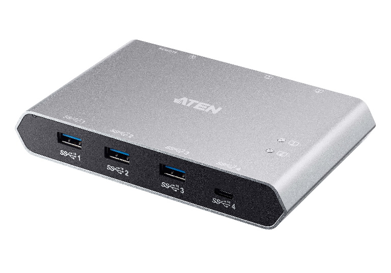 V177-L-USA-US3342-AT-71450-00 Aten Sharing Switch Gen2 2x4 USB-C, 2x PC, 4x USB 3.2 Gen2 Ports (1x USB-C), Power Passthrough, OSX & Windows Compatible, Plug and Play - Image 1