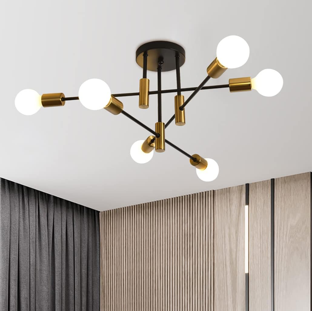 V178-33147-139735-00 Mid Century Chandelier Modern, 6-Light , Black & Gold - Image 1