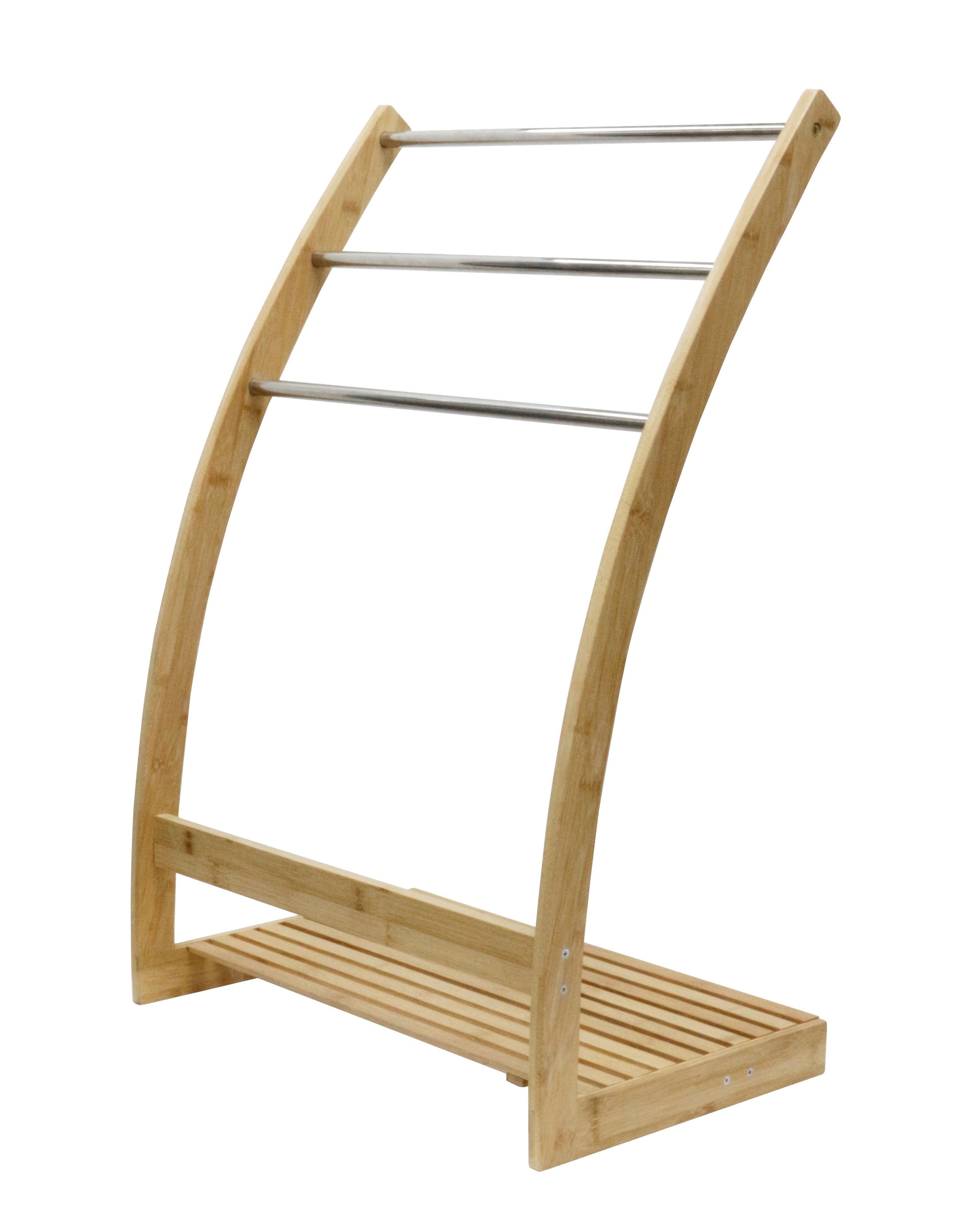V178-36013-24459-00 Bamboo Towel Bar Metal Holder Rack 3-Tier Freestanding and Bottom shelf for Bathroom - Image 1