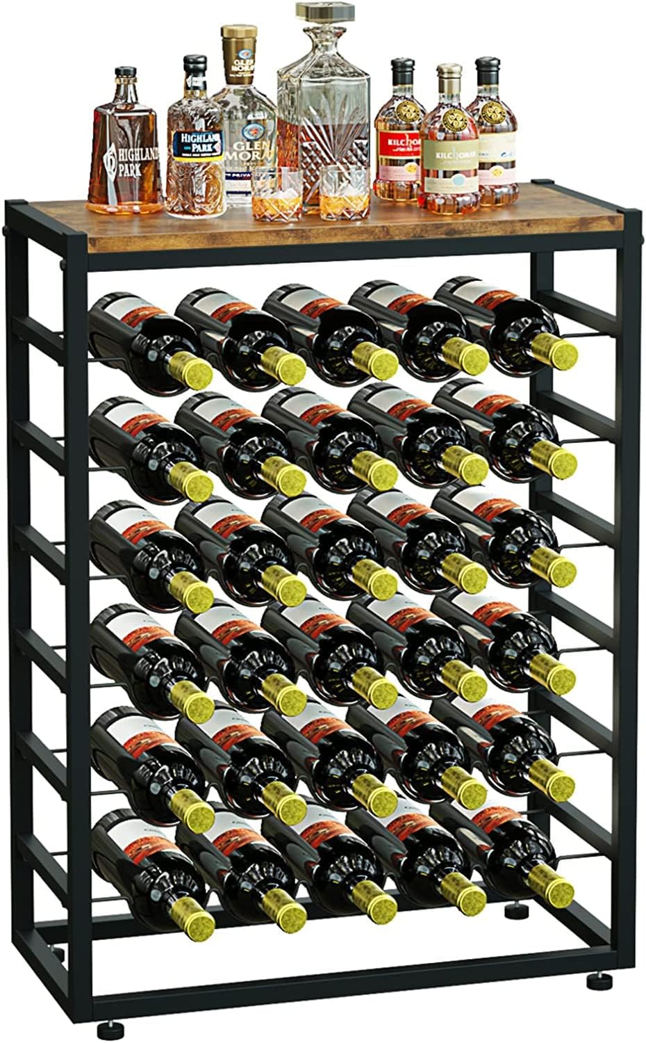 V178-36091-216268-00 6-Tier Freestanding Wine Rack for 30 Bottles with Wood Countertop and Sturdy Metal Frame - Image 1