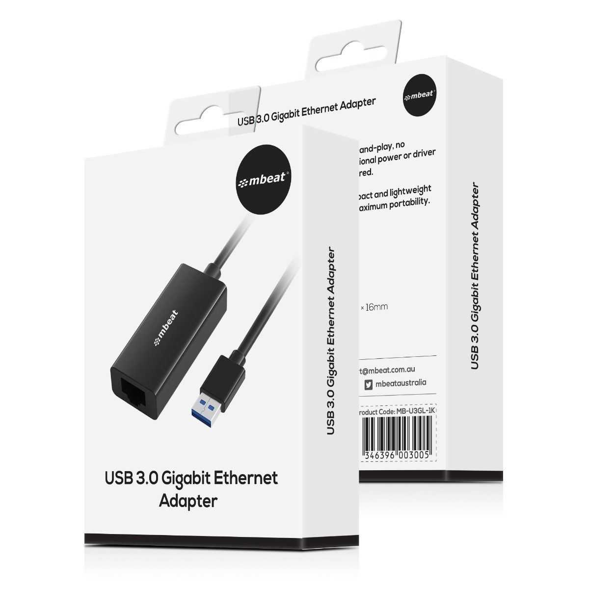 V186-MB-U3GL-1K-27418-00 mbeat USB 3.0 Gigabit LAN Ethernet Adapter - Black - Image 1