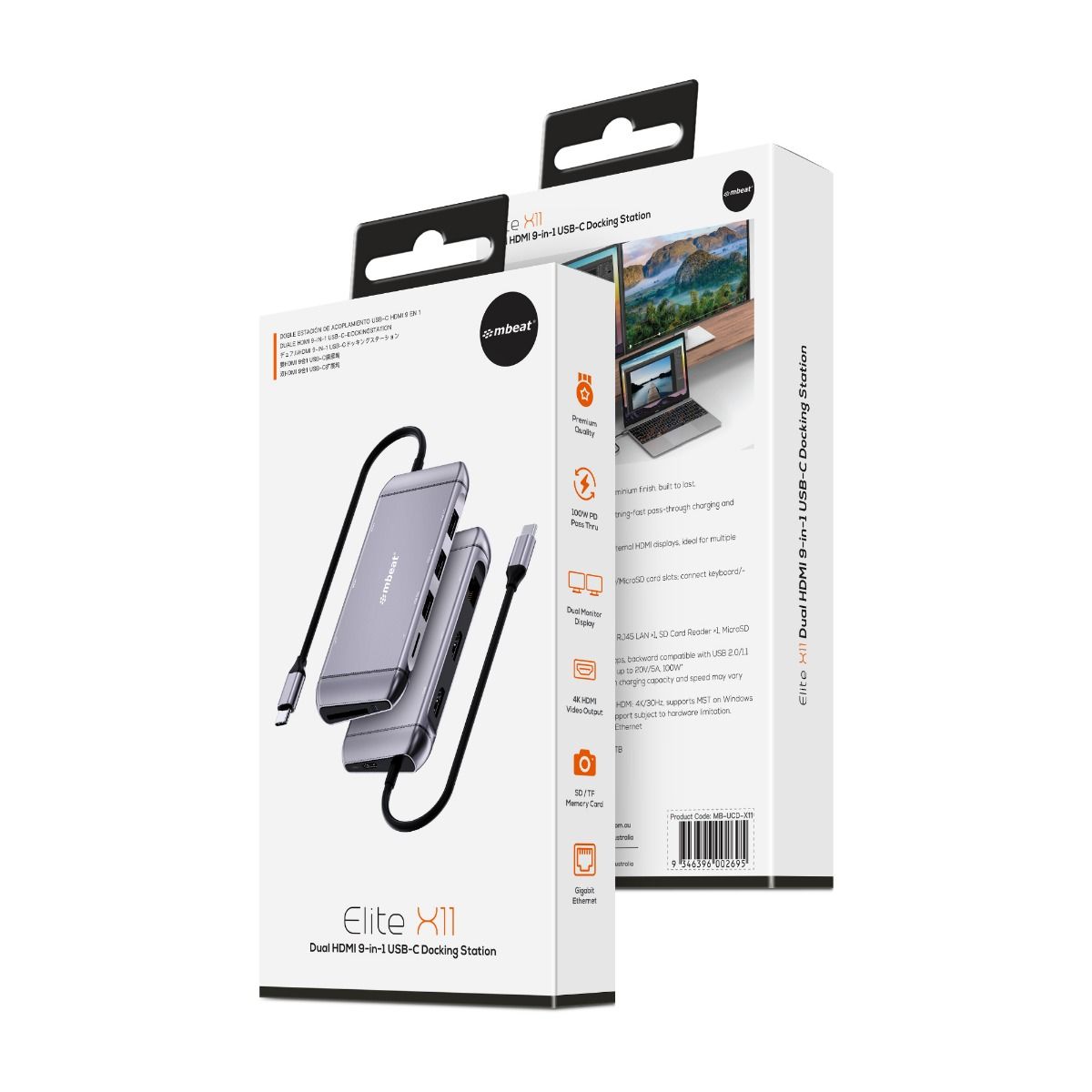 V186-MB-UCD-X11-27426-00 mbeat Elite X11 Dual HDMI USB-C Multifunction Docking Station - Image 1