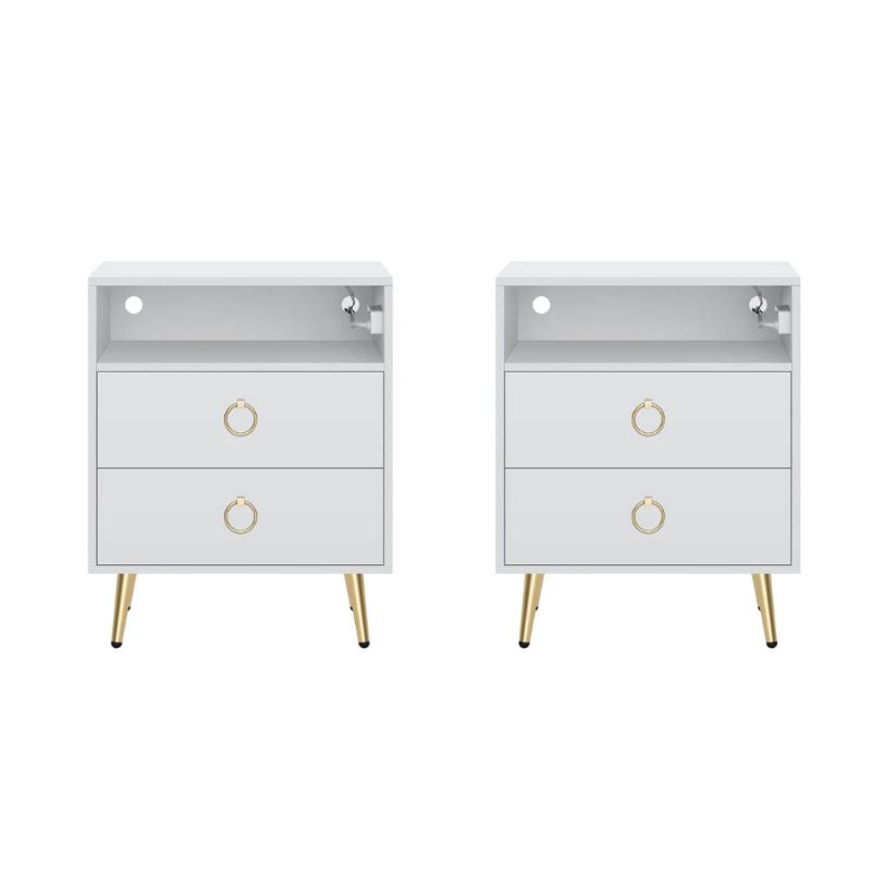 V195-NT-023-WH2-202505261653-00 Amelia Modern LED Bedside table with USB and power socket white x 2 - Image 1