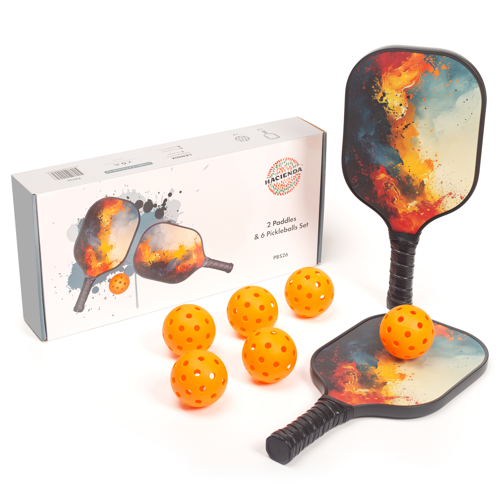 V196-PBS26-214081-00 Pickleball Set with 6 Aerodynamic Balls and 2 Fiberglass Paddles - Image 1