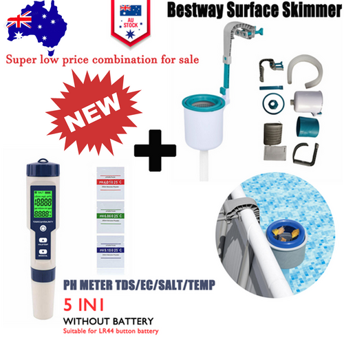 V201-DP88862-190482-00 5 in 1 PH Meter Water Quality Monitor Tester Pen and one Bestway Surface Skimmer - Image 1