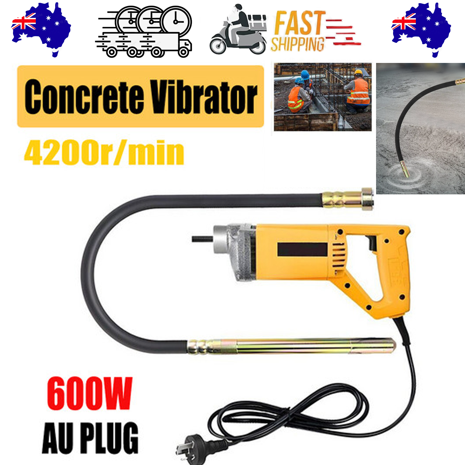 V201-FDZ2000YL8AU-202504011146-00 1800W Portable Handheld Electric Concrete Cement Mixing Vibrator w/Flexible Hose - Image 1
