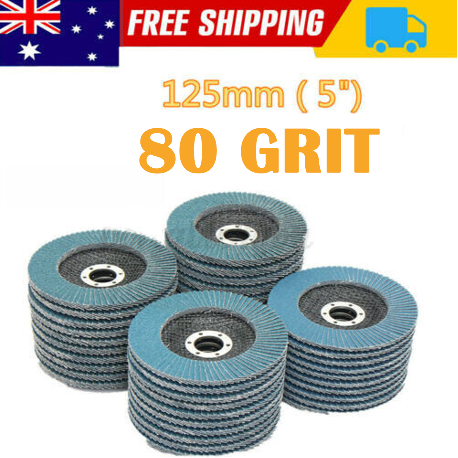 V201-ROND0080BU8AU-151204-00 20 PCS 80 Grit Grinding Wheel 5'' 125MM Angle Grinder Flap Sanding Disc AU - Image 1