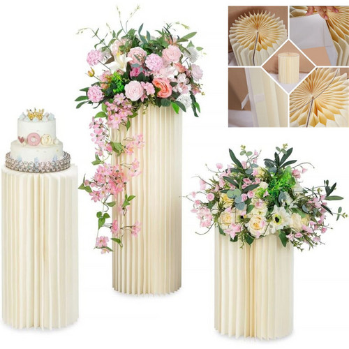 V201-SUN0003WH8AU-144710-00 3 PCS Carboard Round Plinth Cylinder Pedestal Wedding Flower Display Stand - Image 1