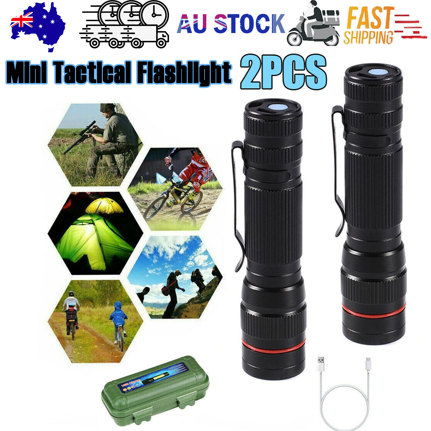 V201-W11598118-202504281631-00 2x Mini Tactical Flashlight Small LED Torch 3 Mode Super Bright Light Clip Lamp - Image 1