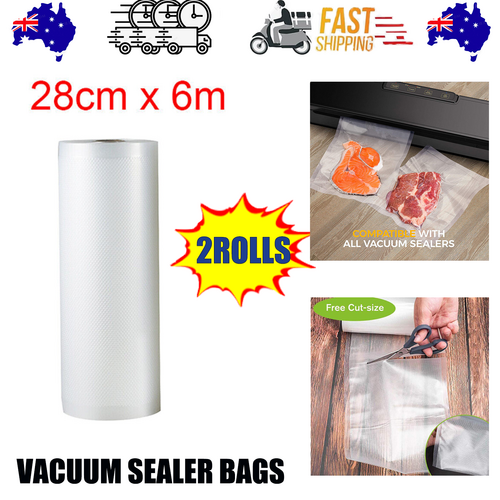V201-W11820296-226087-00 2ROLLS 28CM Vacuum Sealer Bags Rolls Vaccum Food Saver Storage Seal 6M - Image 1
