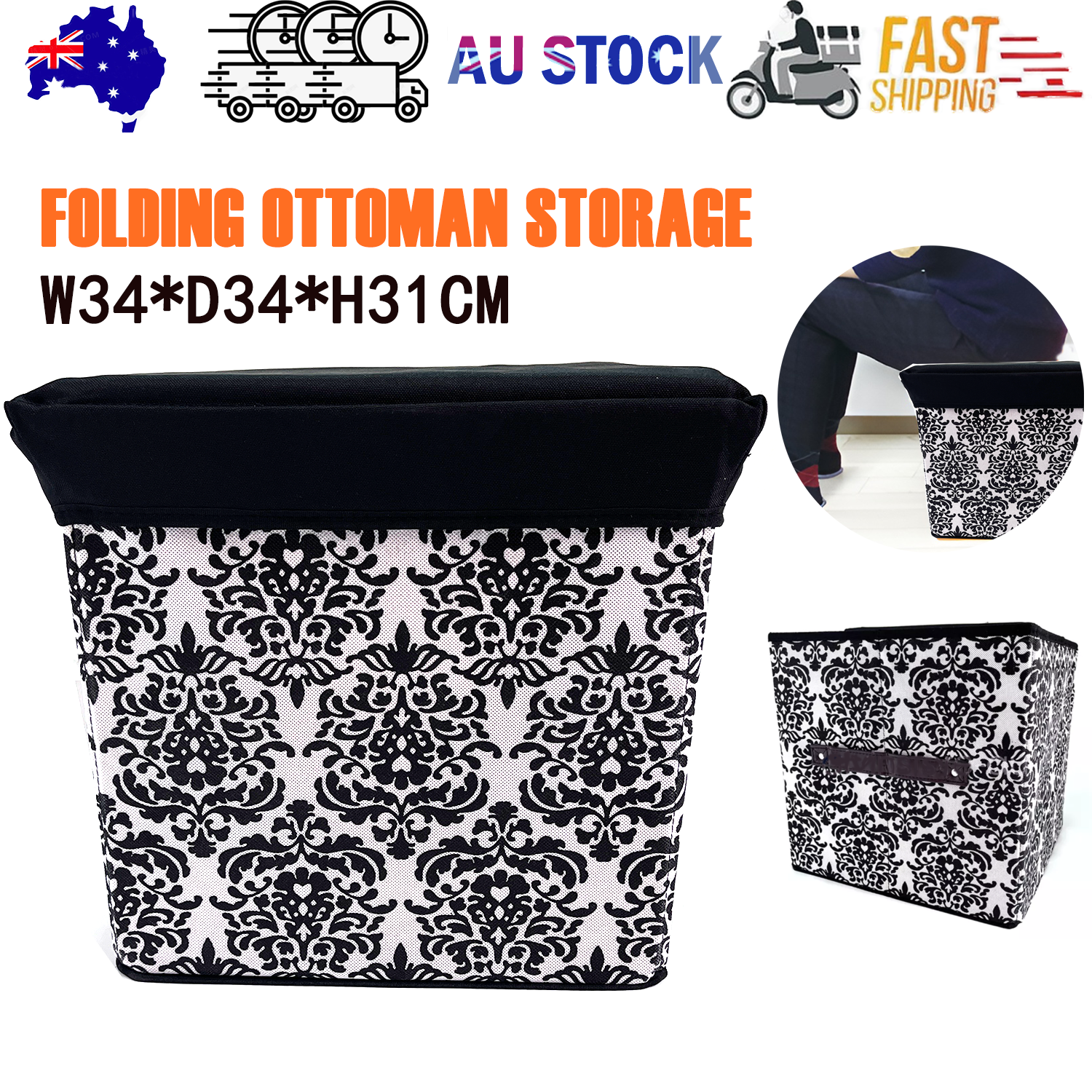 V201-W12583078-202504281630-00 Folding Ottoman Storage Stool Cube Footstool Stool Blanket Box With Cover AU - Image 1