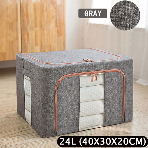 V201-W12783611-189222-00 Foldable Storage Box Crushed Steel Frame Clothes Quilt Toys Organizer 24L - Image 1