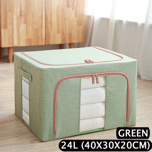 V201-W12783613-189223-01 Foldable Storage Box Crushed Steel Frame Clothes Quilt Toys Organizer 24L - Image 1
