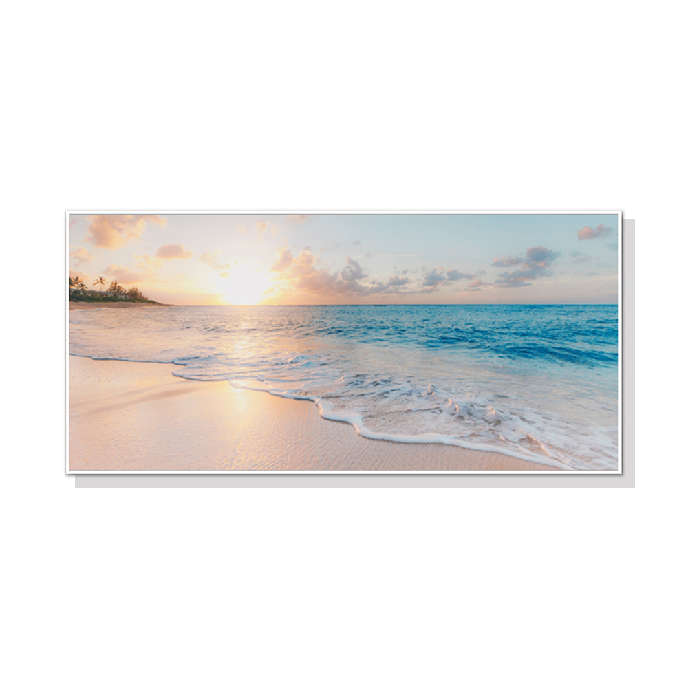 V207-1026_Ocean-and-Beach_1 Wall Art 50cmx100cm Ocean and Beach White Frame Canvas - Image 1