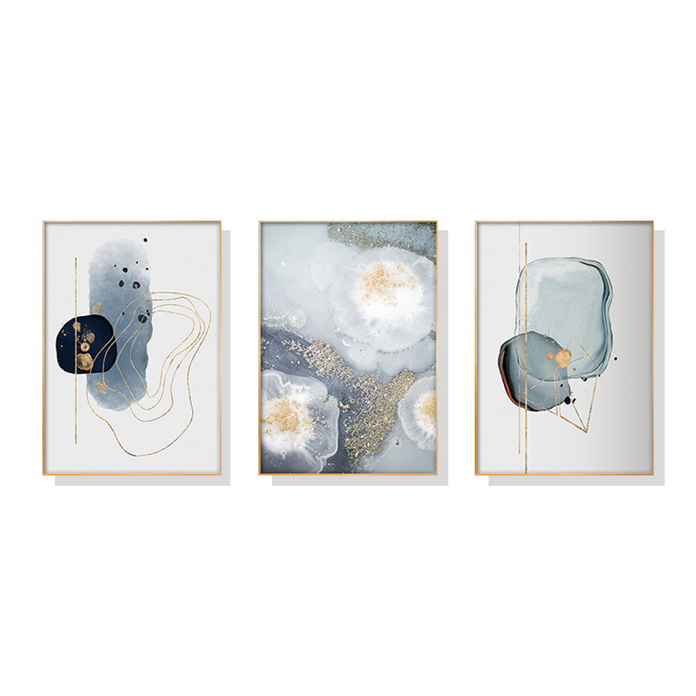 V207-1036_Marbled-Light-Grey_1 Wall Art 60cmx90cm Marbled Light Grey 3 Sets Gold Frame Canvas - Image 1