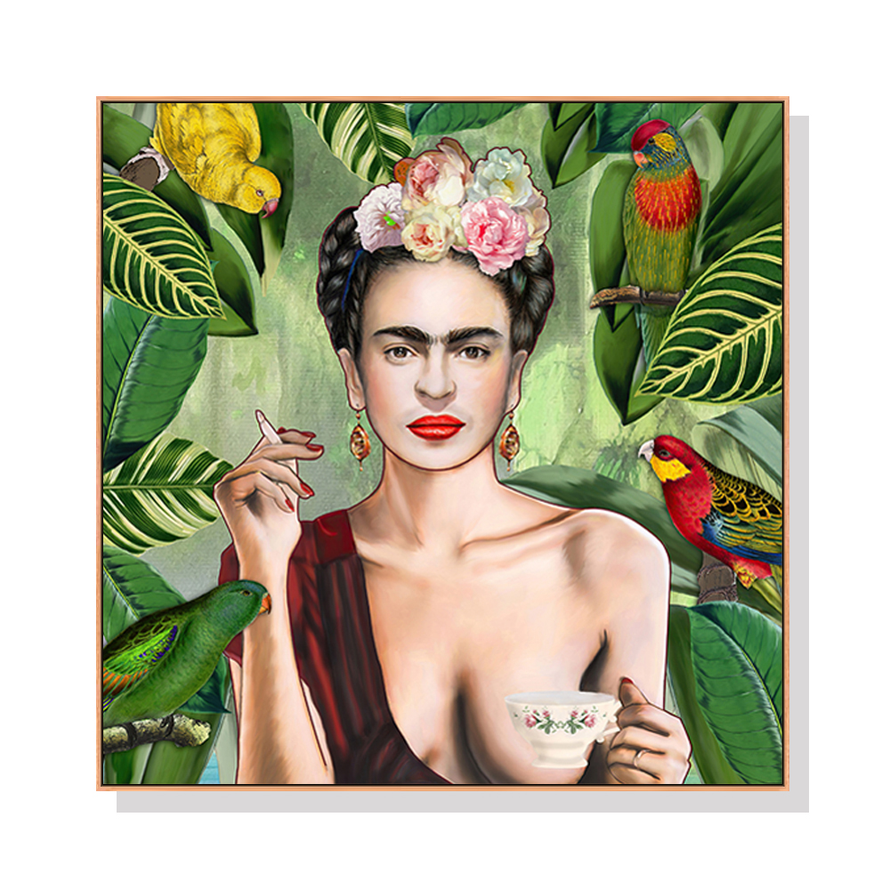V207-1039_Self-Portrait-by-Frida-Kahlo-wood_1 Wall Art 70cmx70cm Self Portrait by Frida Kahlo Wood Frame Canvas - Image 1
