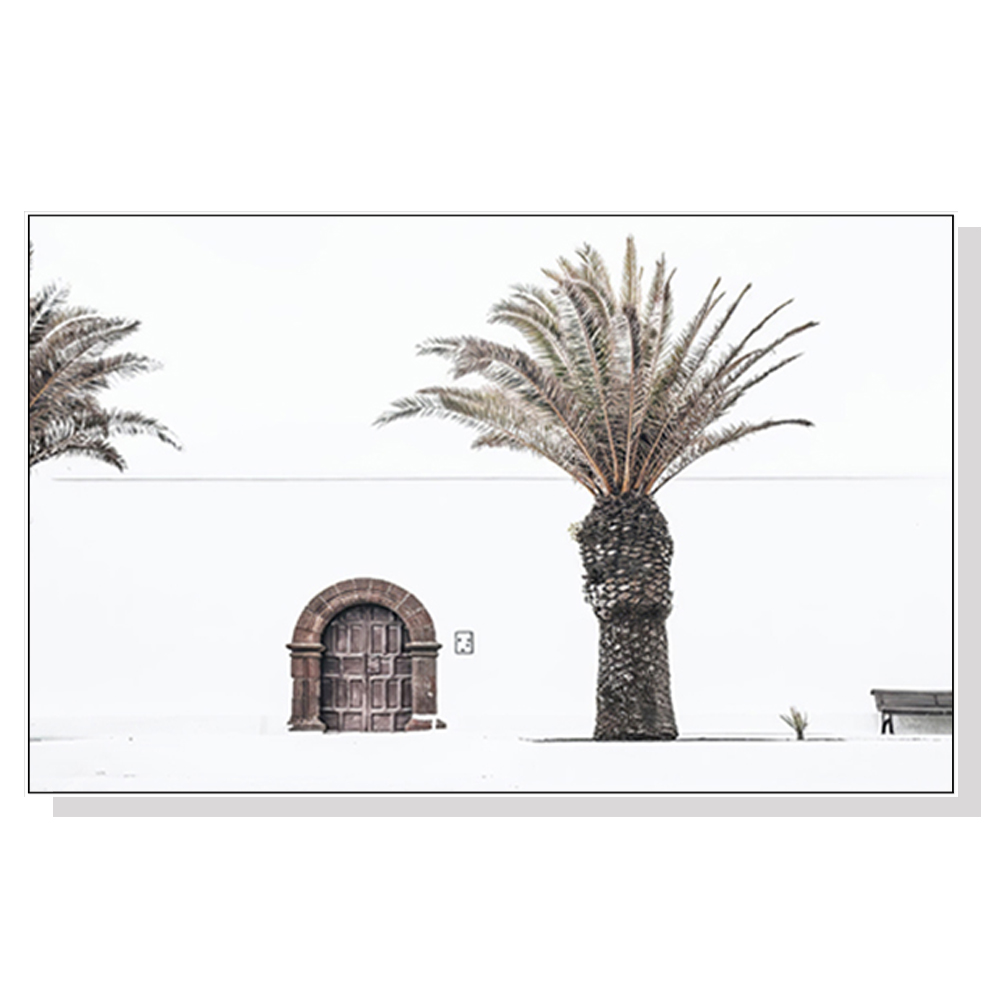 V207-1102-European-Palm-Tree-white-00 Wall Art 70cmx100cm European Palm Tree White Frame Canvas - Image 1