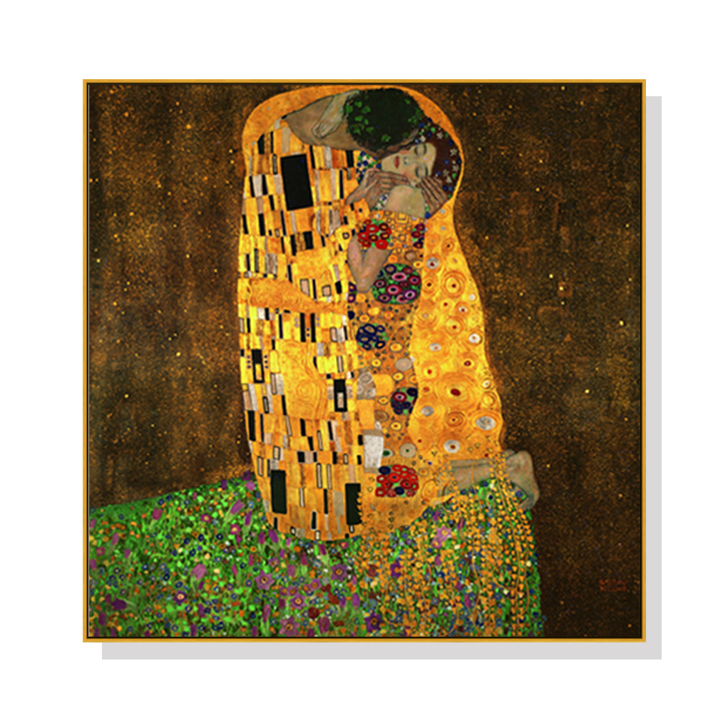 V207-1134_Kissing-by-Gustav-Klimt-gold_1 Wall Art 60cmx60cm Kissing by Gustav Klimt Gold Frame Canvas - Image 1
