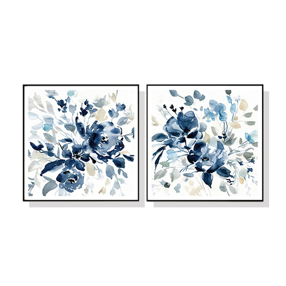 V207-1136_Indigo-Garden-By-Carol-Robinson_1 Wall Art 50cmx50cm Indigo Garden By Carol Robinson 2 Sets Black Frame Canvas - Image 1