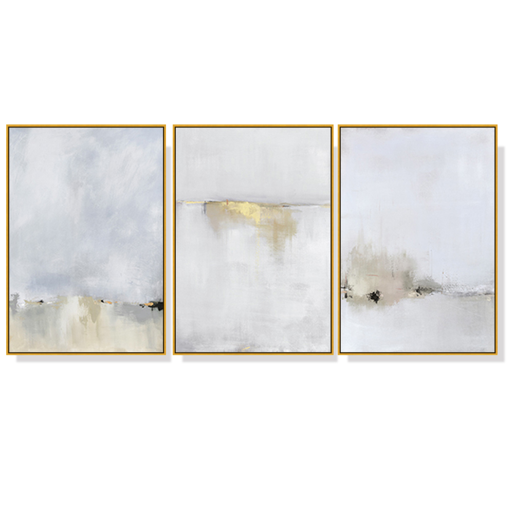 V207-1161_Abstract-golden-white-3-sets-gold_1 Wall Art 50cmx70cm Abstract golden white 3 Sets Gold Frame Canvas - Image 1