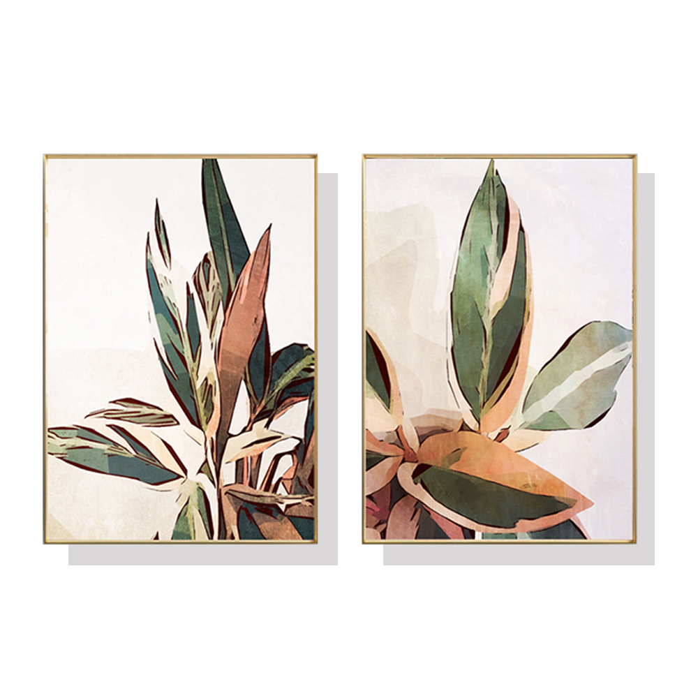V207-1167_Botanical-Leaves-2-sets_1 Wall Art 50cmx70cm Botanical Leaves 2 Sets Gold Frame Canvas - Image 1