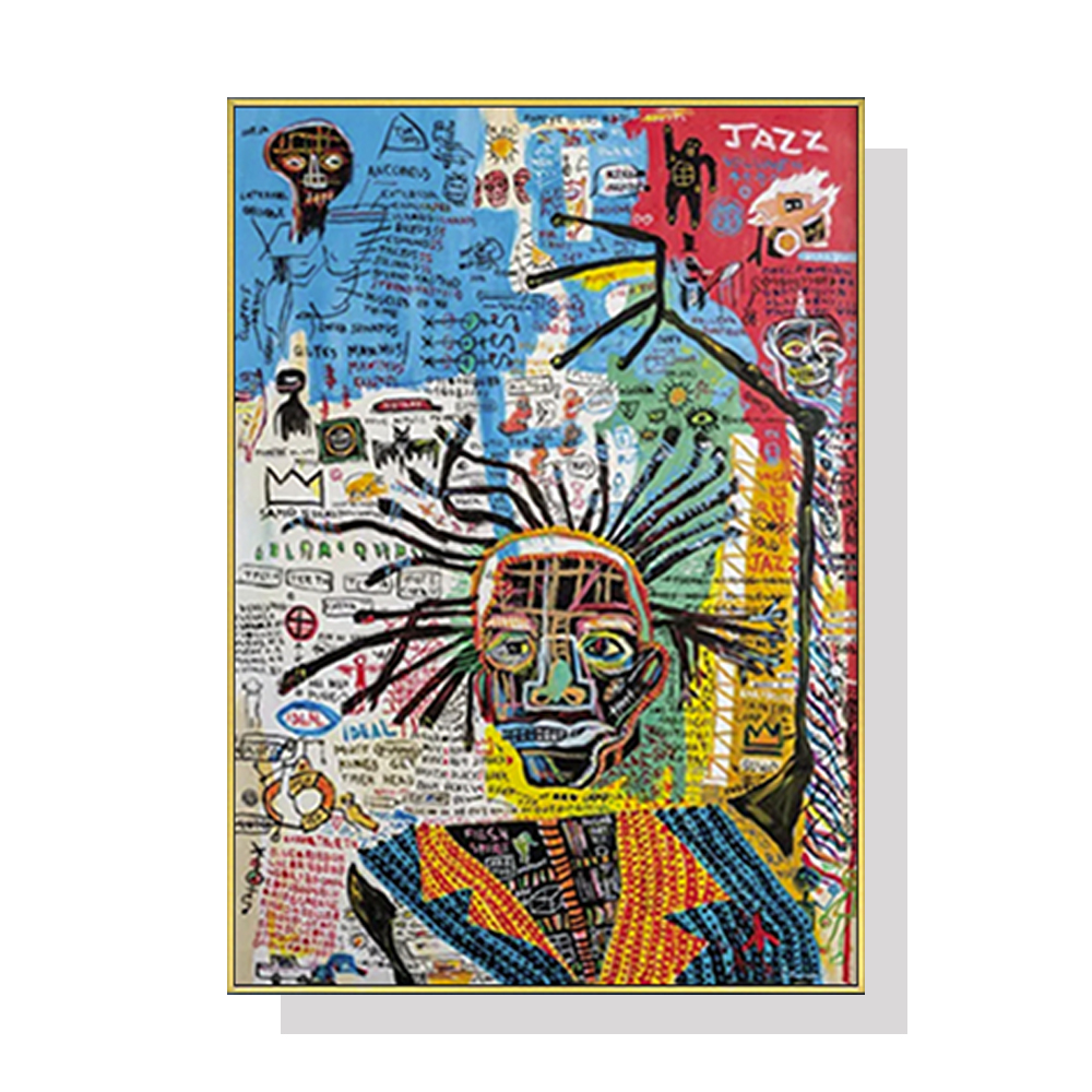 V207-1198_Jazz-By-Michel-Basquiat_1 Wall Art 70cmx100cm Jazz Gold Frame Canvas - Image 1