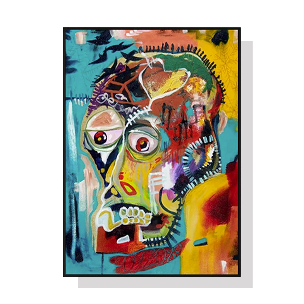 V207-1201_Pop-Art-By-Michel-Basquiat_1 Wall Art 70cmx100cm Pop Art Head Black Frame Canvas - Image 1