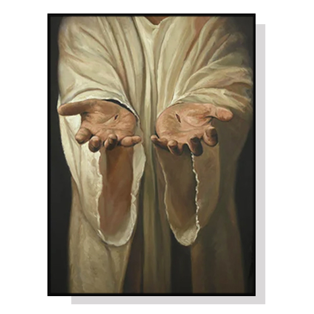 V207-1216_Jesus-nail-hand-01-black_1 Wall Art 70cmx100cm Jesus Nail Hand Black Frame Canvas - Image 1