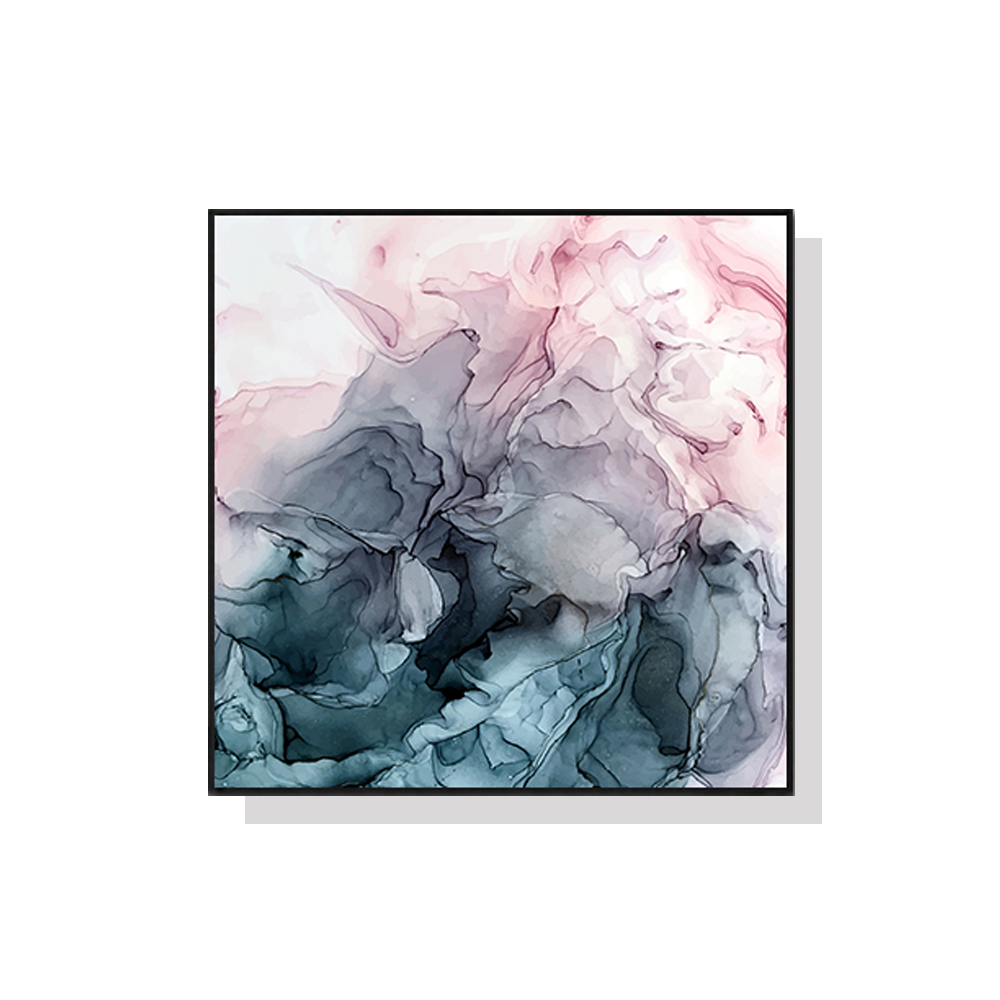 V207-1222_Marbled-Pink-Grey_1 Wall Art 70cmx70cm Marbled Pink Grey Black Frame Canvas - Image 1
