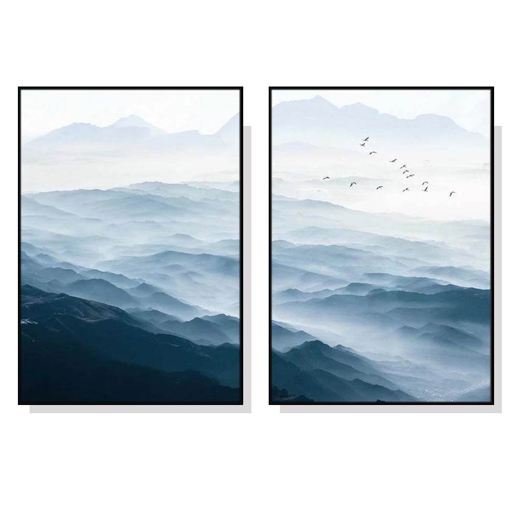 V207-1235_Blue-mountains-2-sets-black-1_1 Wall Art 40cmx60cm Blue mountains 2 Sets Black Frame Canvas - Image 1