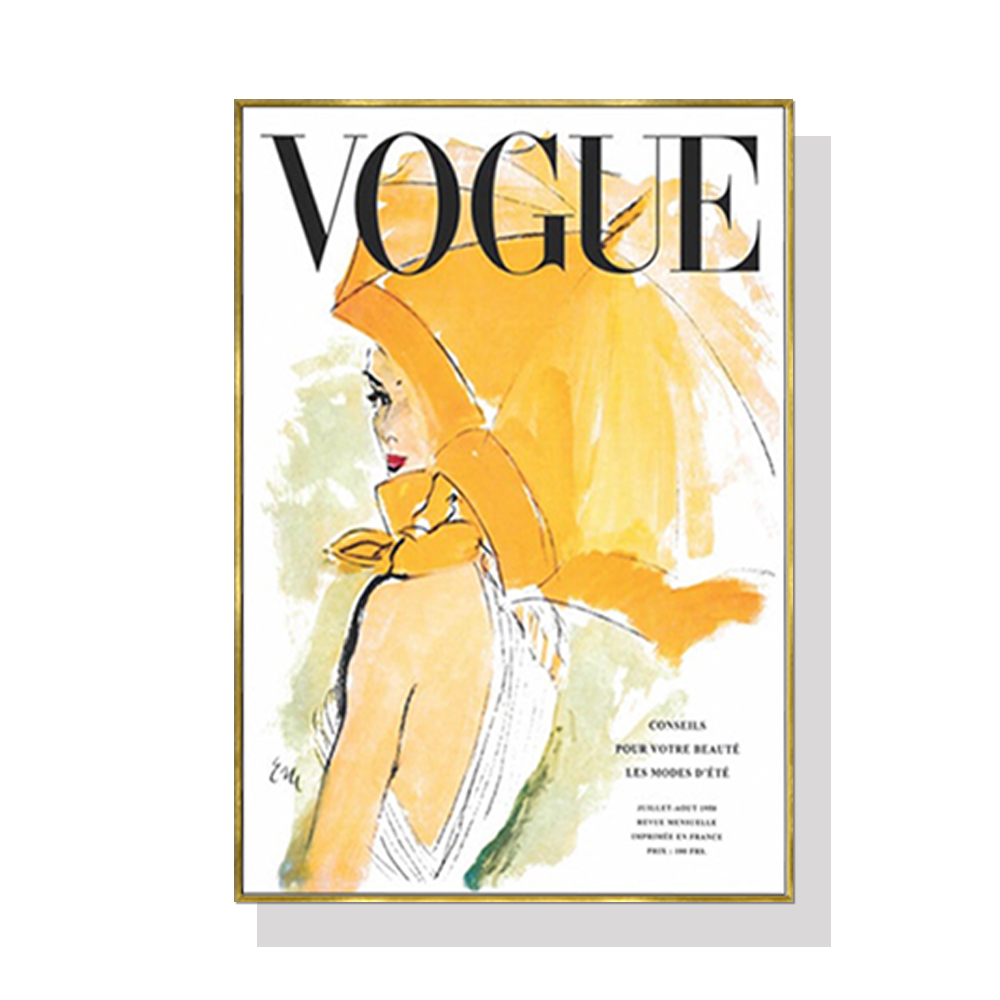 V207-1238-3-146367-00 Wall Art 90cmx135cm Vogue Girl Gold Frame Canvas - Image 1