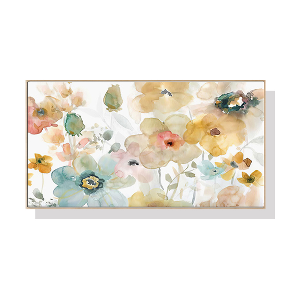 V207-1265_Floral-Watercolor-Style Wall Art 40cmx80cm Floral Watercolor Style Wood Frame Canvas - Image 1
