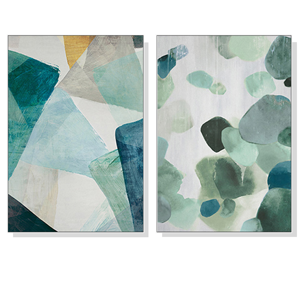 V207-1271-2-146145-00 Wall Art 80cmx120cm Green Marble 2 Sets White Frame Canvas - Image 1