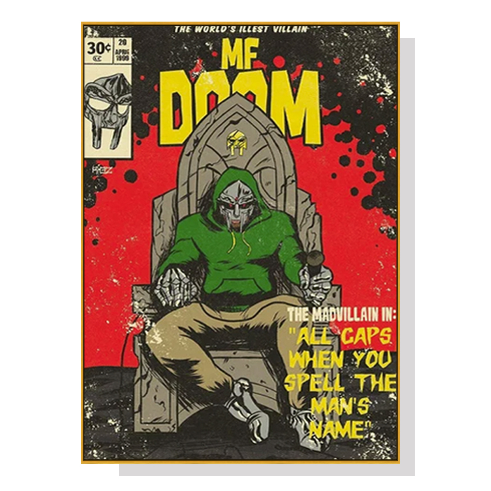 V207-1295-3-146115-00 Wall Art 90cmx135cm MF DOOM Music Gold Frame Canvas - Image 1