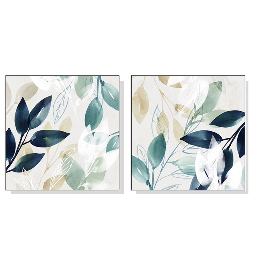 V207-1310-1-146103-00 Wall Art 40cmx40cm Watercolour style leaves 2 Sets White Frame Canvas - Image 1