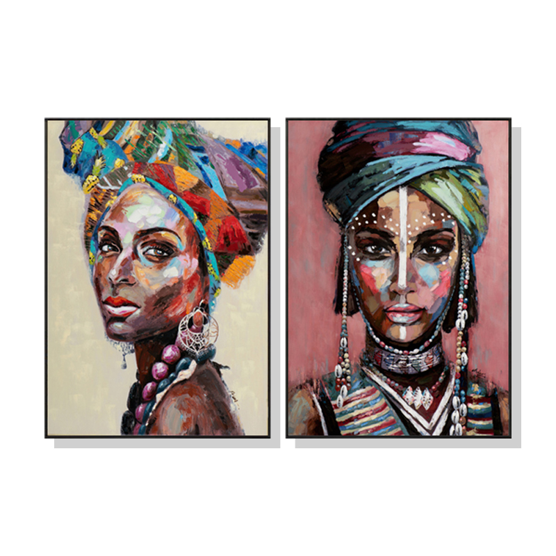 V207-1331-2-146081-00 Wall Art 80cmx120cm African women 2 Sets Black Frame Canvas - Image 1