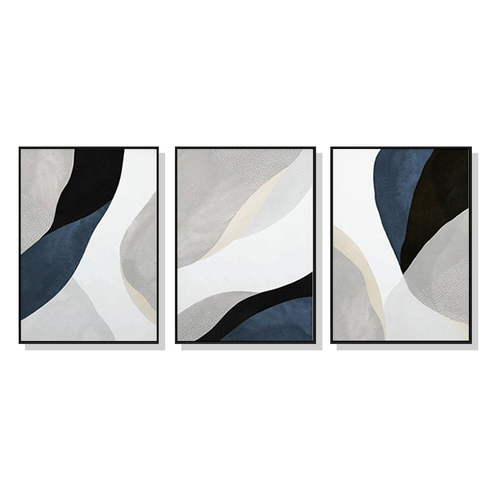 V207-1337-1-146023-00 Wall Art 70cmx100cm Abstract Navy Blue 3 Sets Black Frame Canvas - Image 1